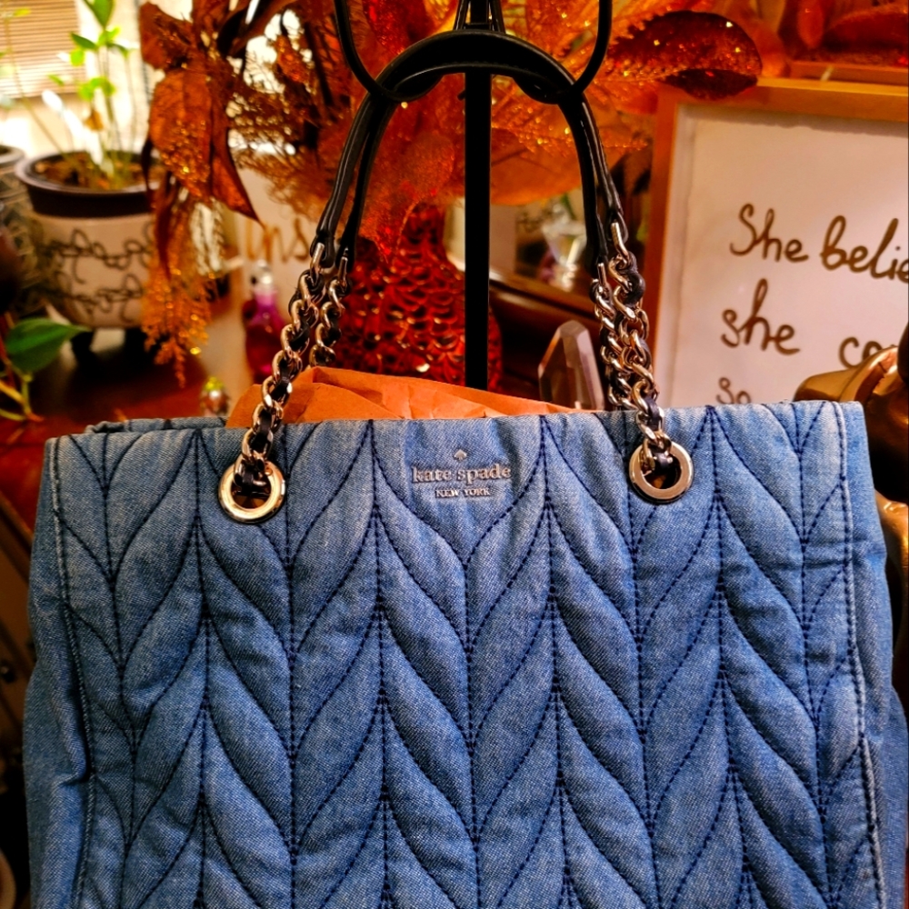 Kate Spade Blue Quilted Tote Bag